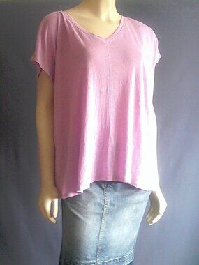 Eileen Fisher Lavender Organic Linen V-Neck Square Tee NWT XL